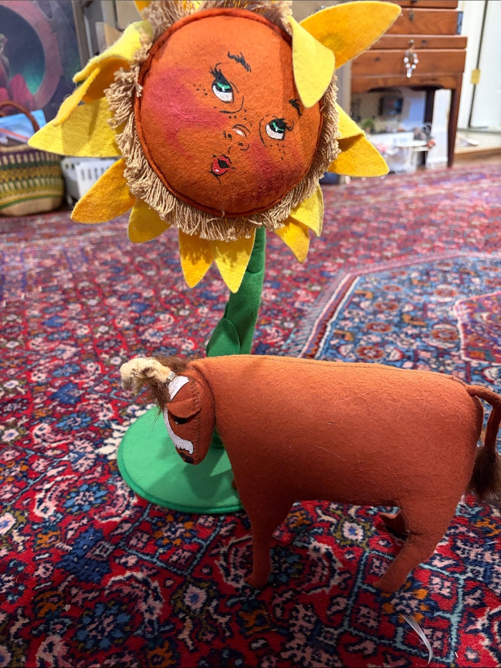 Annalee Orange Sunflower Face and Orange Cow Folk Art Plush